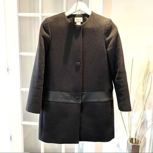 Club Monaco black pea coat with leather detail